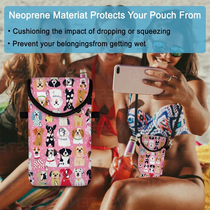 otilil Neoprene Cell Phone Sleeve Pouch Case Bag with Crossbody Strap Neck Lanyard for Women 7.5 X 4.3 in Pink Dog - Image 5